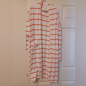 Cabi Womens Size M Stroll Long Striped Orange & White Cardigan Duster